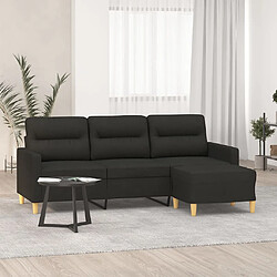 vidaXL Canapé à 3 places avec repose-pieds Noir 180 cm Tissu 