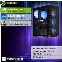 Sedatech Pack PC Gamer • Intel i7-14700KF • RTX4060 • 32Go DDR5 • 2To SSD M.2 • Windows 11 • Moniteur 24"