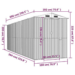 vidaXL Abri de jardin Gris clair 192x606x223 cm Acier galvanisé pas cher