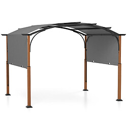 Helloshop26 Pergola rétractable 300 x 360 cm pergola métallique à arcs pour patio avec auvent rétractable poteaux aspect bois tonnelle treillis gris 20_0009069 