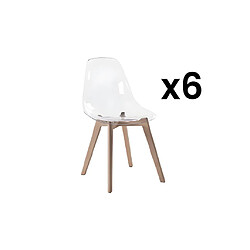 Vente-Unique Lot de 6 chaises AUDRA - Polycarbonate et Hêtre - Transparent