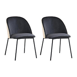 Vente-Unique Lot de 2 chaises en velours, placage chêne et métal - Noir et Naturel clair - MIJENIA