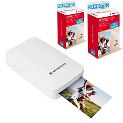 AGFA PHOTO - Pack Imprimante Realipix Mini P + Cartouches et Papiers AMC pour 100 photos - Imprimante Photo Format 5,3 x 8,6 cm via Bluetooth - Sublimation Thermique 4Pass - Blanc - Blanc