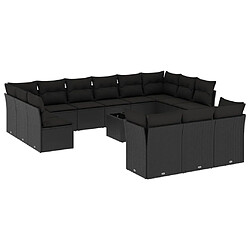 vidaXL Salon de jardin avec coussins 14 pcs noir résine tressée