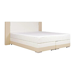 Vente-Unique Ensemble complet boxspring tête de lit avec leds + sommiers + matelas + surmatelas - 180 x 200 cm - Simili - Crème et blanc - ASTI de YSMÉE