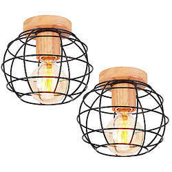 Stoex (2X) Plafonnier Rétro Lampe de Plafond Modernes Luminaire Plafonnier en Bois Et Métal Plafonniers D'Intérieur Noir Pour Cuisine Salon 