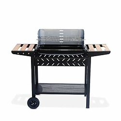 Barbecue charbon Alfred noir et gris, cuve émaillée, tablettes latérales bois, hauteur de grille ajustable | sweeek