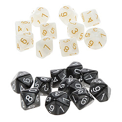 20 pièces dix faces dés d10 meurt pour d u0026 d rpg jeu de fête mtg jouet blanc et noir Dés à dix faces acrylique