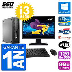 PC HP EliteDesk 800 G2 SFF Ecran 22" i3-6100 RAM 8Go SSD 120Go Windows 10 Wifi - Occasion