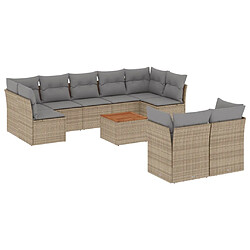 vidaXL Salon de jardin et coussins 10 pcs mélange beige résine tressée