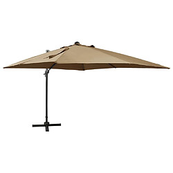 vidaXL Parasol de jardin en porte-à-faux et mât et lumières LED taupe 