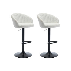 Vente-Unique Lot de 2 tabourets de bar en tissu bouclette et métal - Blanc - DORALIZ