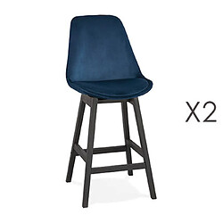 Mes Lot de 2 chaises de bar H66 cm en tissu bleu pieds noirs - ELO