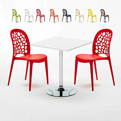 Ahd Amazing Home Design Table Carrée Blanche 70x70cm Avec 2 Chaises Colorées Set Intérieur Bar Café Weddin Cocktail, Couleur: Rouge