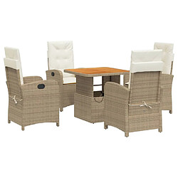 Maison Chic Ensemble à manger d'extérieur 5 pcs avec coussins,Salon de jardin,Mobilier de jardin Beige poly rotin -GKD177901