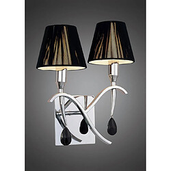 Luminaire Center Applique murale Siena avec interrupteur 2 Ampoules E14, chrome poli avec Abat jour noirs et cristal noir