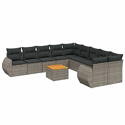 Maison Chic Salon de jardin 11 pcs avec coussins, Ensemble Tables et chaises d'extérieur gris résine tressée -GKD233037