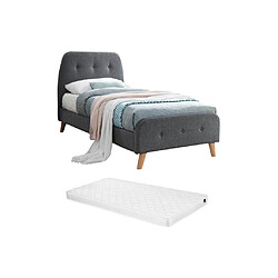 Acheter Vente-Unique Lit ROMEO tête de lit capitonnée - 90 x 190 cm - Tissu gris + matelas