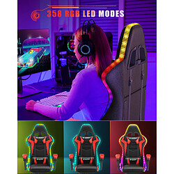 Chaise de jeu avec lumières LED RGB - chaises de jeu vidéo Rattantree - Chaise de bureau ergonomique - Support dorsal haut - Support lombaire - Chaise de jeu PC Rouge pas cher