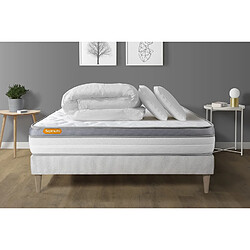 Septnuits Pack Memo Zen 180 x 200 cm Pack matelas + sommier kit blanc 180x200 Memo Zen Mousse à mémoire de forme MAXI épaisseur + Couette + 2 oreillers