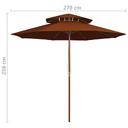 vidaXL Parasol à deux étages avec mât en bois terre cuite 270 cm pas cher