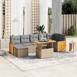 vidaXL Salon de jardin avec coussins 8 pcs beige résine tressée 