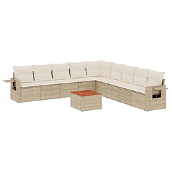 vidaXL Salon de jardin avec coussins 10 pcs beige résine tressée