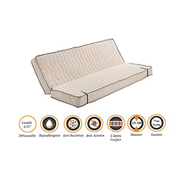 Nuits D'Or Matelas Très Ferme Pour Clic Clac + Alèse 140x190 15 cm - Dim Assise 70 cm - Déhoussable Housse Lavable - 5 zones de Confort - Ame Poli Lattex Haute Résilience - Hypoallergénique 