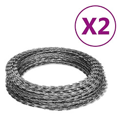 vidaXL Fils barbelés hélicoïdaux rouleaux 2 pcs acier galvanisé 100 m