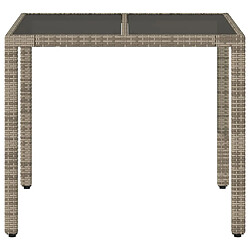 Avis vidaXL Table de jardin dessus en verre Gris 90x90x75 cm Résine tressée