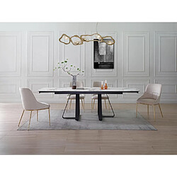 Vente-Unique Table à manger extensible 6 à 10 personnes en verre trempé et céramique - Effet marbre blanc et noir - MARDONA