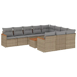 vidaXL Salon de jardin 11 pcs avec coussins beige résine tressée