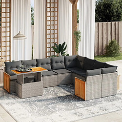 vidaXL Salon de jardin avec coussins 10 pcs gris résine tressée