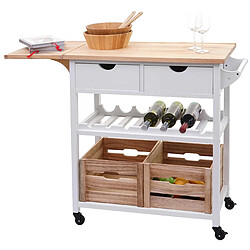 Decoshop26 Chariot de service à roulettes cuisine bar porte bouteilles avec tiroirs et caisses rangement bois de pin 89x119x41cm blanc naturel 04_0002444 pas cher