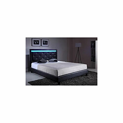 Filip Lit Adulte Contemporain Simili Noir - Sommier Et Tete De Lit Avec Led Inclus - L 160 X L 200 Cm