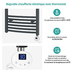 EMKE Sèche-Serviettes Électrique avec Élément Chauffant Thermostat, Chauffe Serviettes à Température Constante de la Salle de Bain, Baguette Chauffante avec Minuterie, 140x60cm, 600W, Anthracite