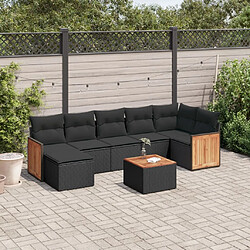 Maison Chic Ensemble Tables et chaises d'extérieur 8 pcs avec coussins,Salon de jardin noir résine tressée -GKD176594