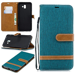 Etui en PU tissu jean bicolore vert pour votre Samsung Galaxy J6 Plus/J6 Prime 