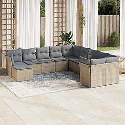 vidaXL Salon de jardin 11 pcs avec coussins beige résine tressée 