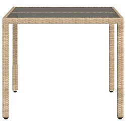 Acheter vidaXL Table de jardin dessus en verre beige 90x90x75cm résine tressée