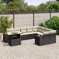 vidaXL Salon de jardin 10 pcs avec coussins noir résine tressée 