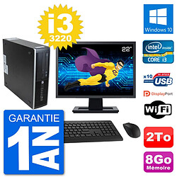 PC HP 8300 SFF Ecran 22" Intel i3-3220 RAM 8Go Disque Dur 2To Windows 10 Wifi - Occasion