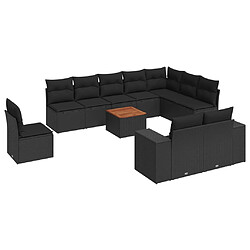 vidaXL Salon de jardin 11 pcs avec coussins noir résine tressée