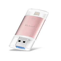 Wewoo Clé USB iPhone iDisk 3 en 1 32G Type-C + Lightning 8 broches + Disque Flash Push-Pull double cache métal avec fonction OTG (or rose) 