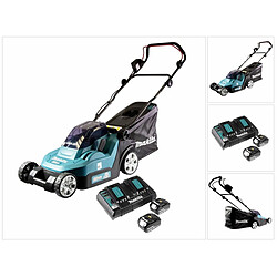 Makita DLM 432 PT2 Tondeuse à gazon sans fil 36 V ( 2x 18 V ) 43 cm Brushless + 2x Batteries 5,0 Ah + Chargeur double