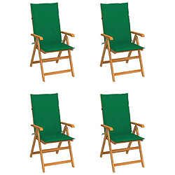 vidaXL Chaises de jardin lot de 4 avec coussins vert Bois teck solide