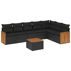 vidaXL Salon de jardin 8 pcs avec coussins noir résine tressée