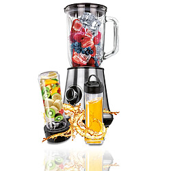 Blender Mixeur 1 L, 2 Bouteilles Smothie To Go 0,6 L,sans BPA,2 vitesses+Pulse, 450, Argent, MPM, MBL-15M