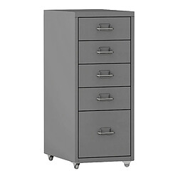 Helloshop26 Caisson de bureau meuble de rangement pour documents dossiers fournitures de bureau à roulettes avec 5 tiroirs 69 x 28 x 41 cm gris 03_0006329