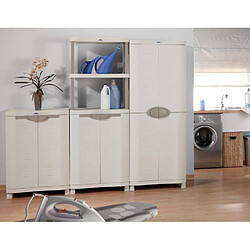 Pegane Armoire basse 2 portes intérieur/extérieur coloris beige - Longueur 70 x Profondeur 45 x Hauteur 100 cm pas cher